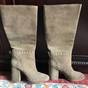 Tory Burch 10M Suede Stitched Block Heel Tall Boot